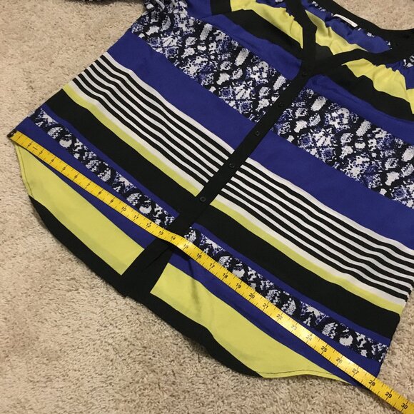 Calvin Klein Modern Colourblock Print Sheer Button Down Tunic Blouse 2X - Picture 13 of 15